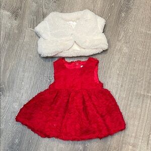 Cat and Jack - Red Dress with White Faux Fur Bolero - 3-6 Months